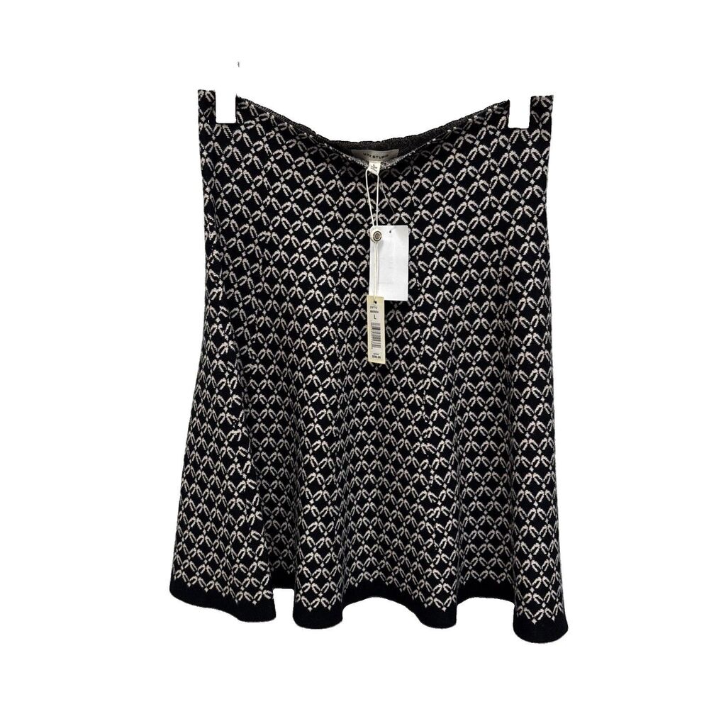 Max Studio Women Skirt Aline Stretchy Knit Mini Sweater Skater L New Daisy Black